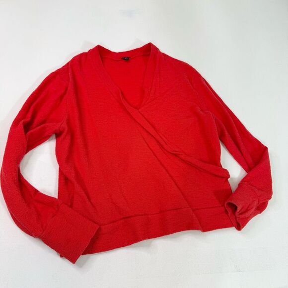 J. Crew Shirtf Womens Medium Red Long Sleeve Pullover Wrap V-Neck Cotton - Picture 1 of 8